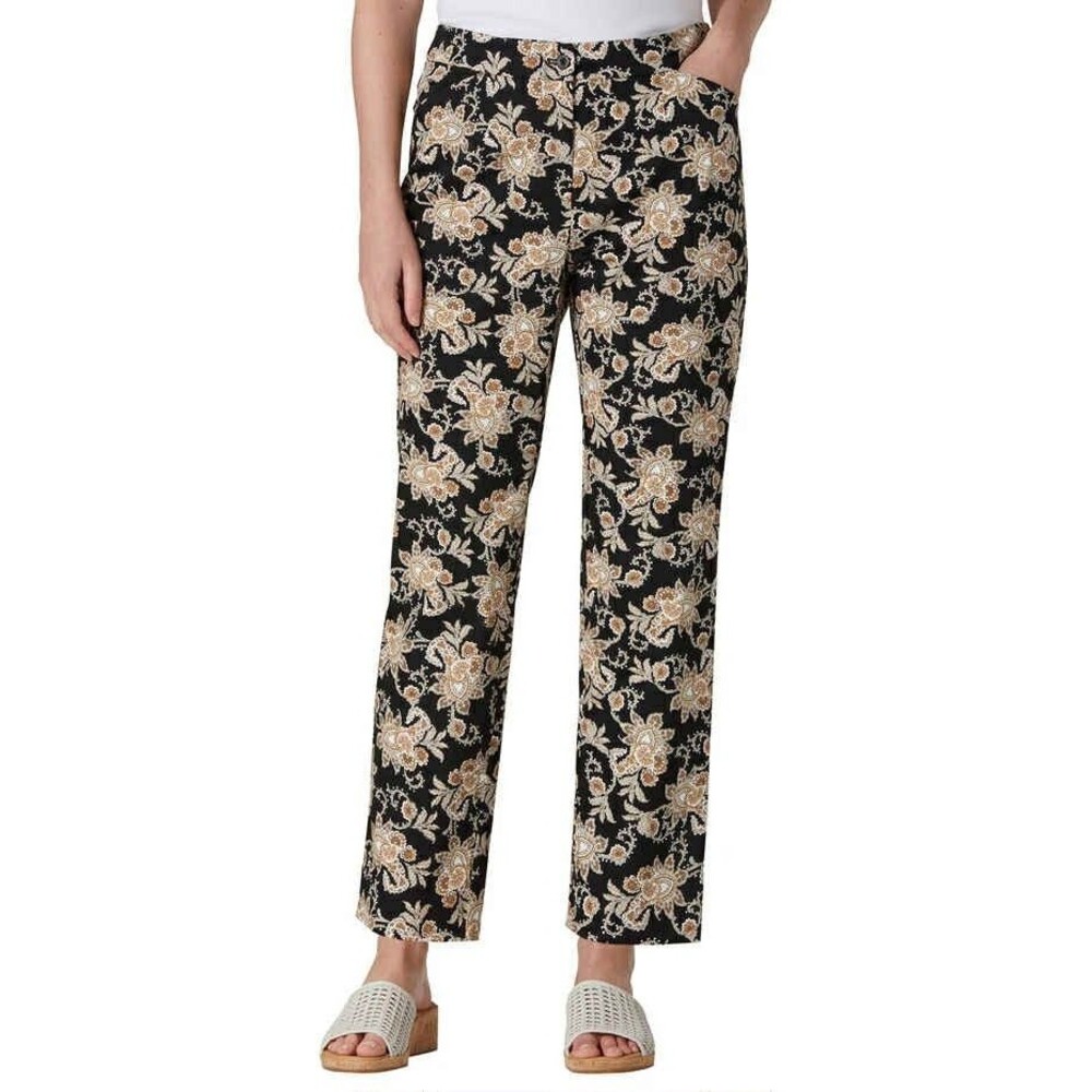 Appleseed’s Pants Women’s 16P Cotton Straight Leg Ankle Paisley Pattern Black